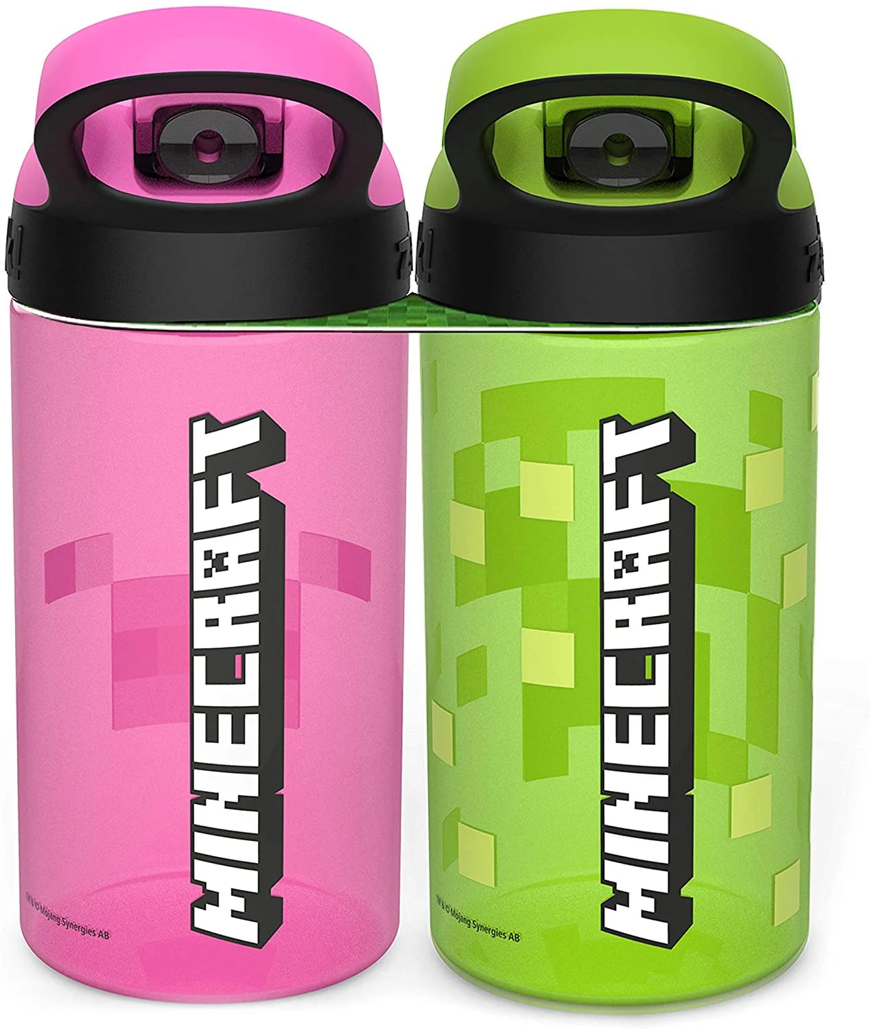 Minecraft 16 oz BPA-Free Plastic Kids Water Bottle with Straw, 2pc Set W5885