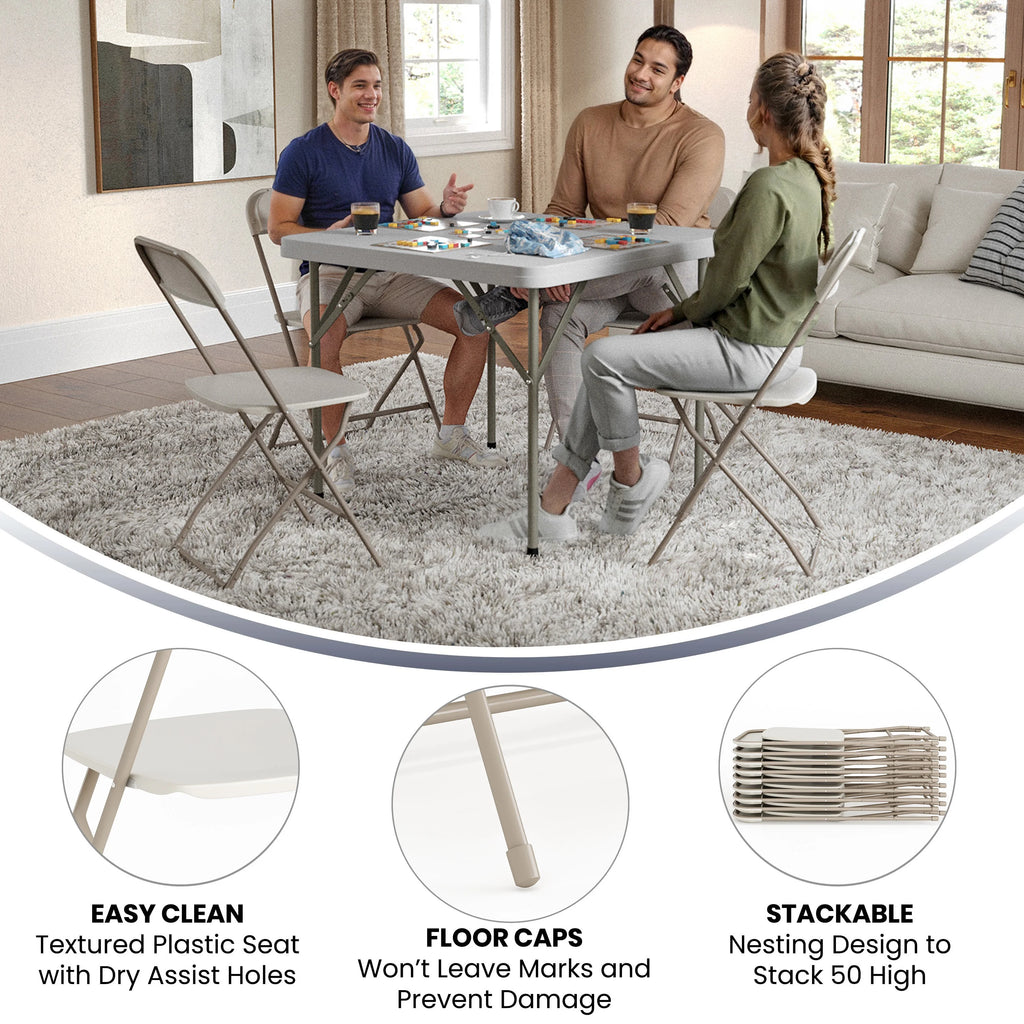 Beige Plastic Folding Chair 2 Pack 650LB Weight Capacity Y3684