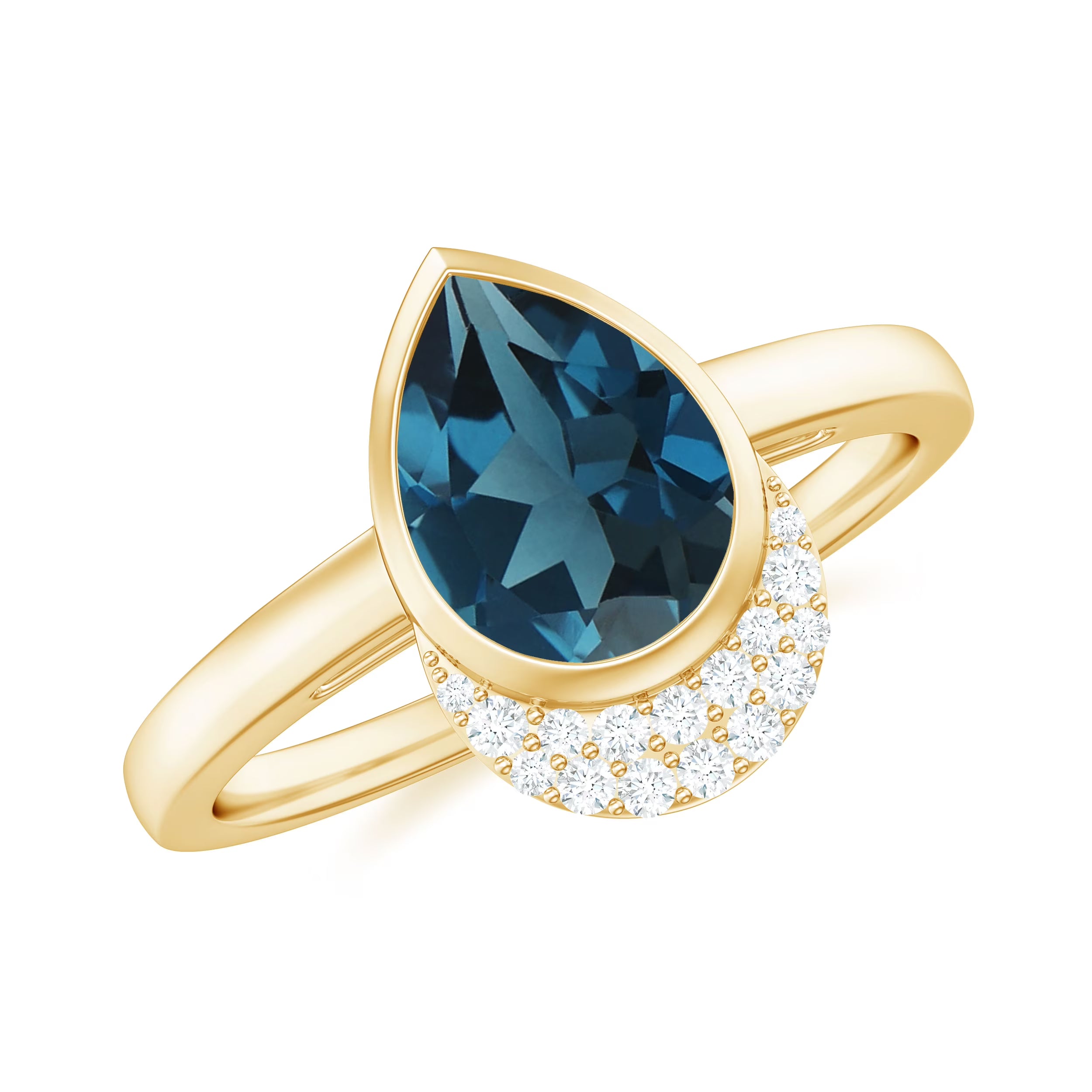 14K Yellow Gold Teardrop Ring with Diamond Y737