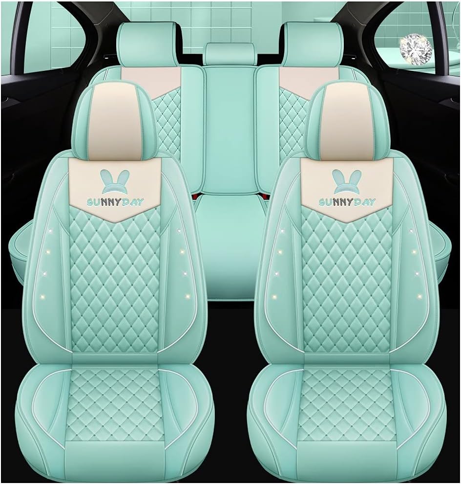 Light Green Leather Car Seat Covers 5 Seats Full Set S23264