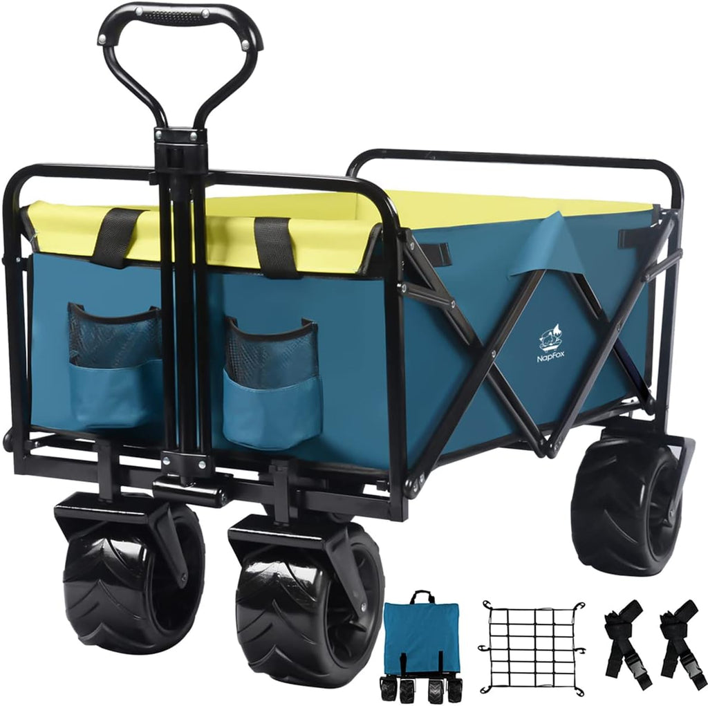 Red Heavy Duty Folding Beach Wagon Cart with Universal Wheels Adjustable Handle I877776