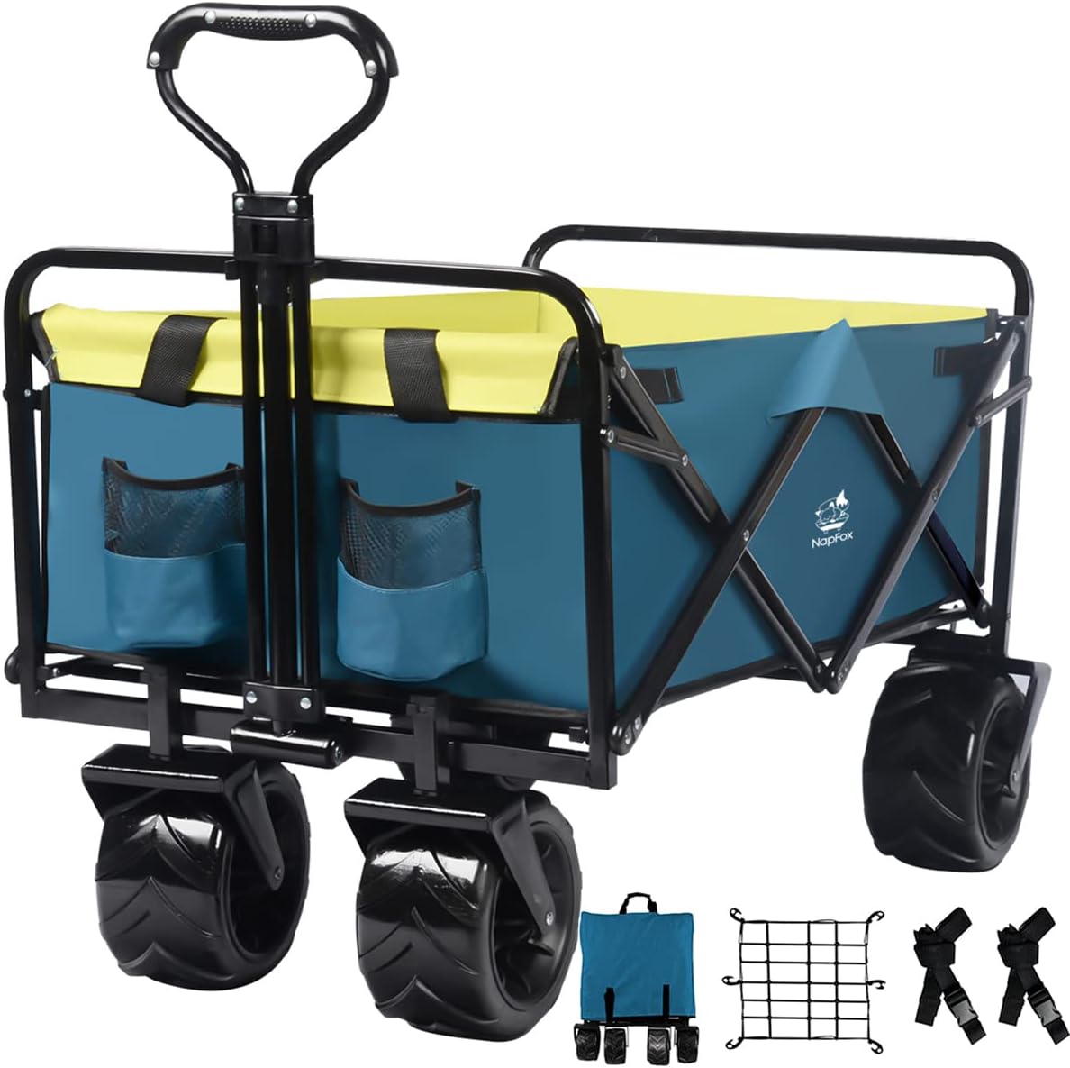 Red Heavy Duty Folding Beach Wagon Cart with Universal Wheels Adjustable Handle I877776