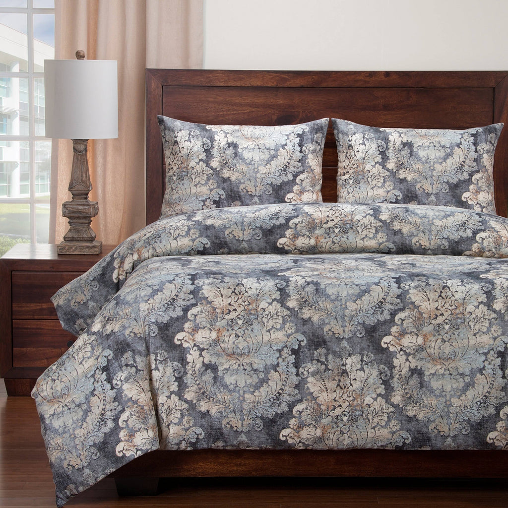 Cindersmoke Distressed Damask Duvet and Shams Twin W8388