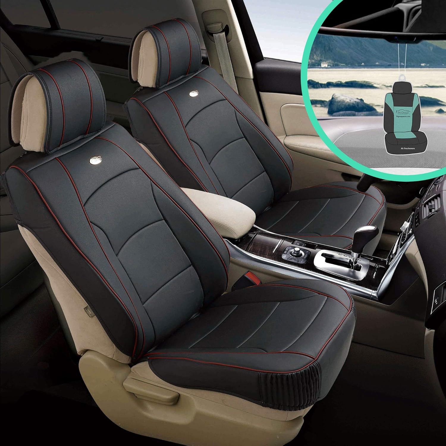 Faux Leather Car Seat Covers Front Set Solid Gray N3795