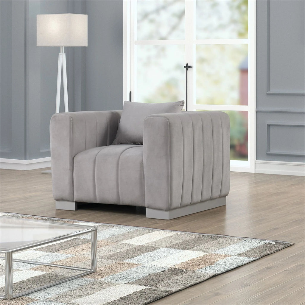 Light Gray Velvet 3 PC Sofa Loveseat Chair Set K410