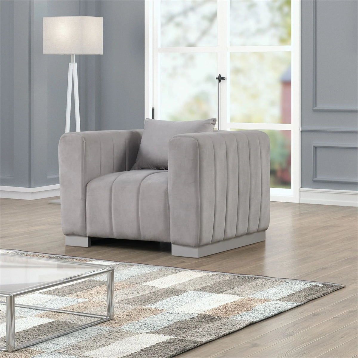 Light Gray Velvet 3 PC Sofa Loveseat Chair Set K410
