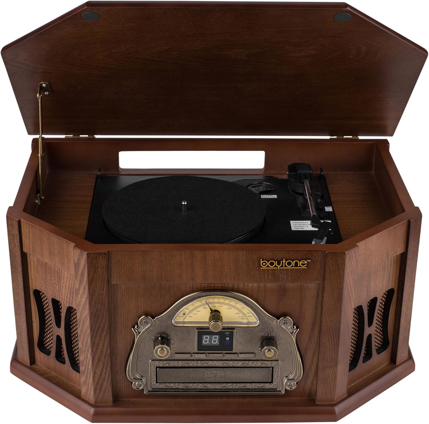 8-in-1 Natural Wood Turntable Stereo System with Bluetooth V7962