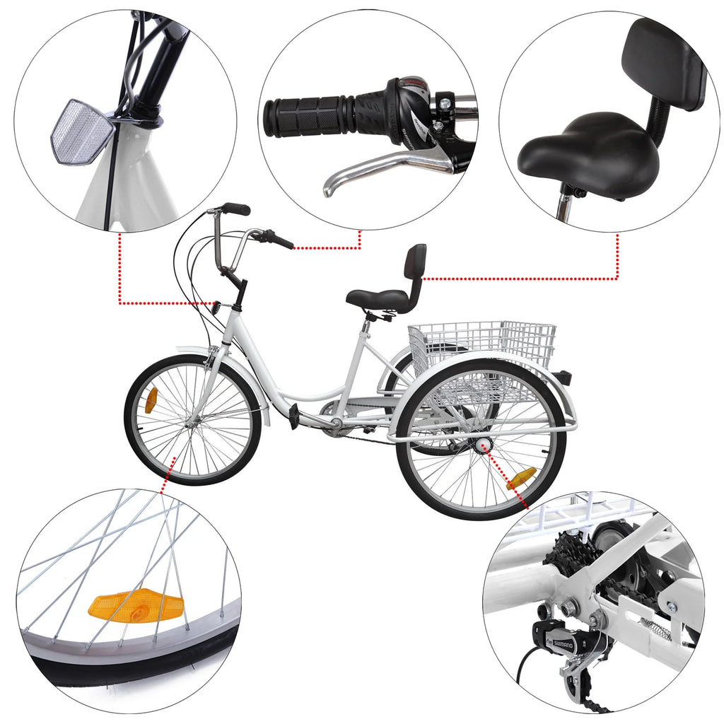 White 24" 3-Wheel Adult Tricycle Bike with Basket H122764