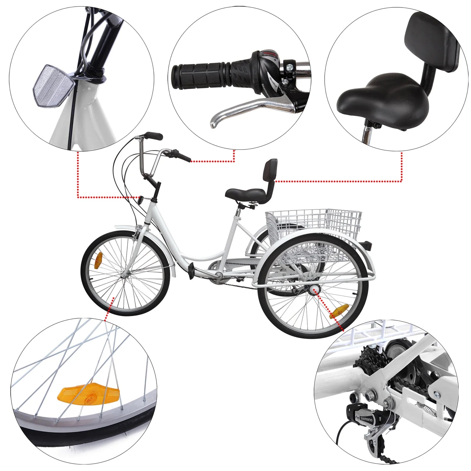 White 24" 3-Wheel Adult Tricycle Bike with Basket H122764