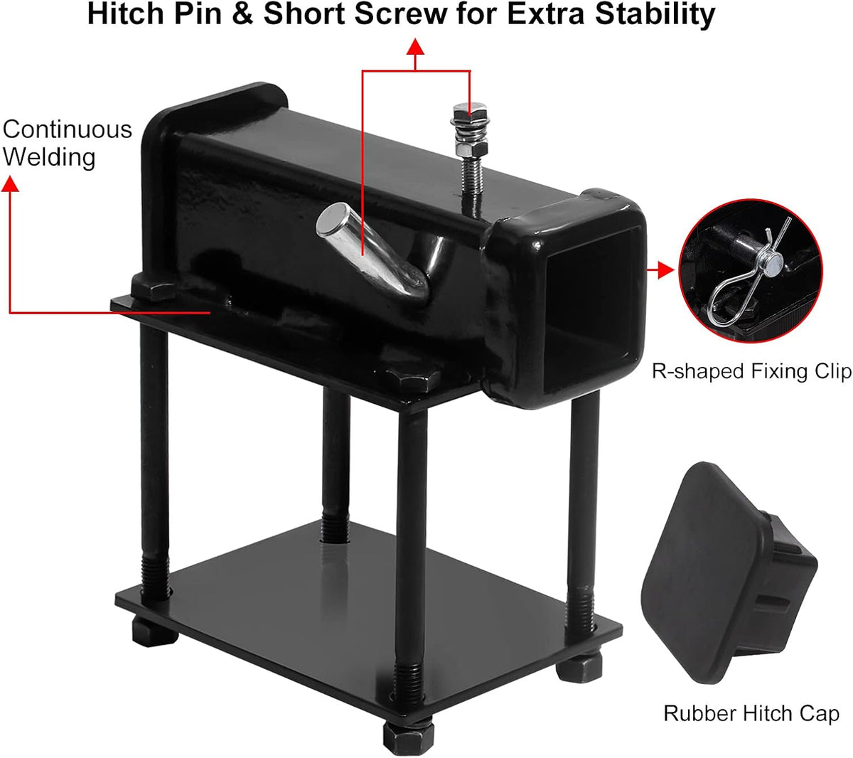 Bolt-on Bike Rack Carrier Hitch Receiver Adapter with Hitch Pin & Hitch Cover for 4-4.5 Beam, 2 Receiver Opening E805