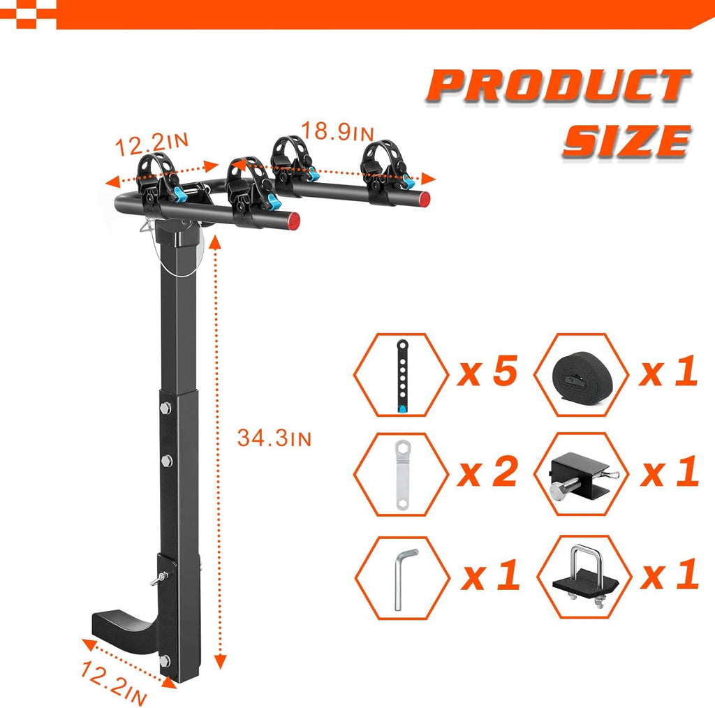 Hitch Bike Rack with Reflector and 2 Receiver, Heavy Duty Bicycle Carrier X771224