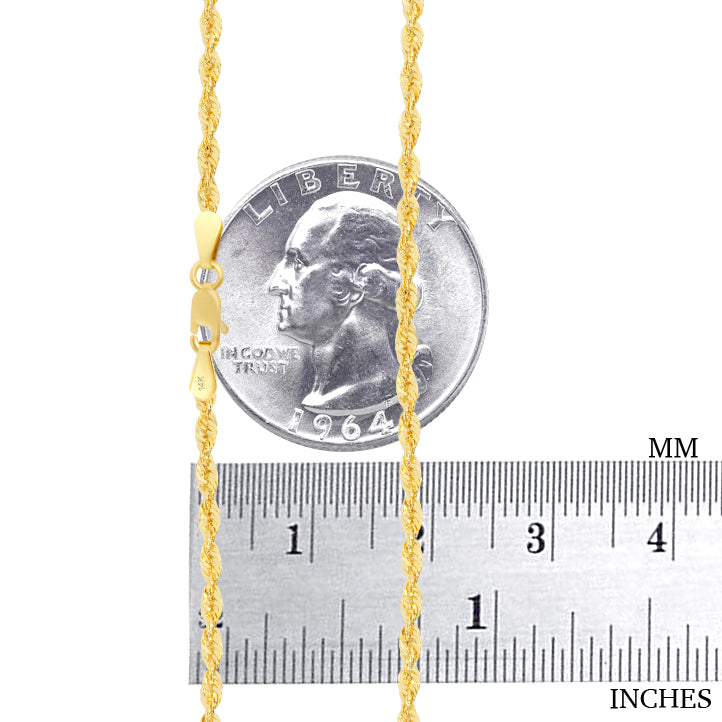 14k Yellow Gold 2.5mm Rope Chain Necklace M789