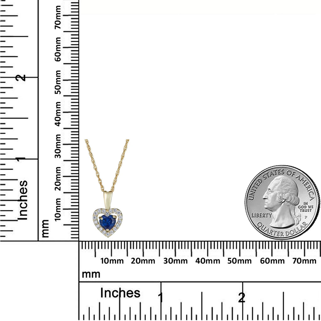 14K Yellow Gold Blue Sapphire CZ Heart Halo Pendant Necklace with 18" Chain T412203