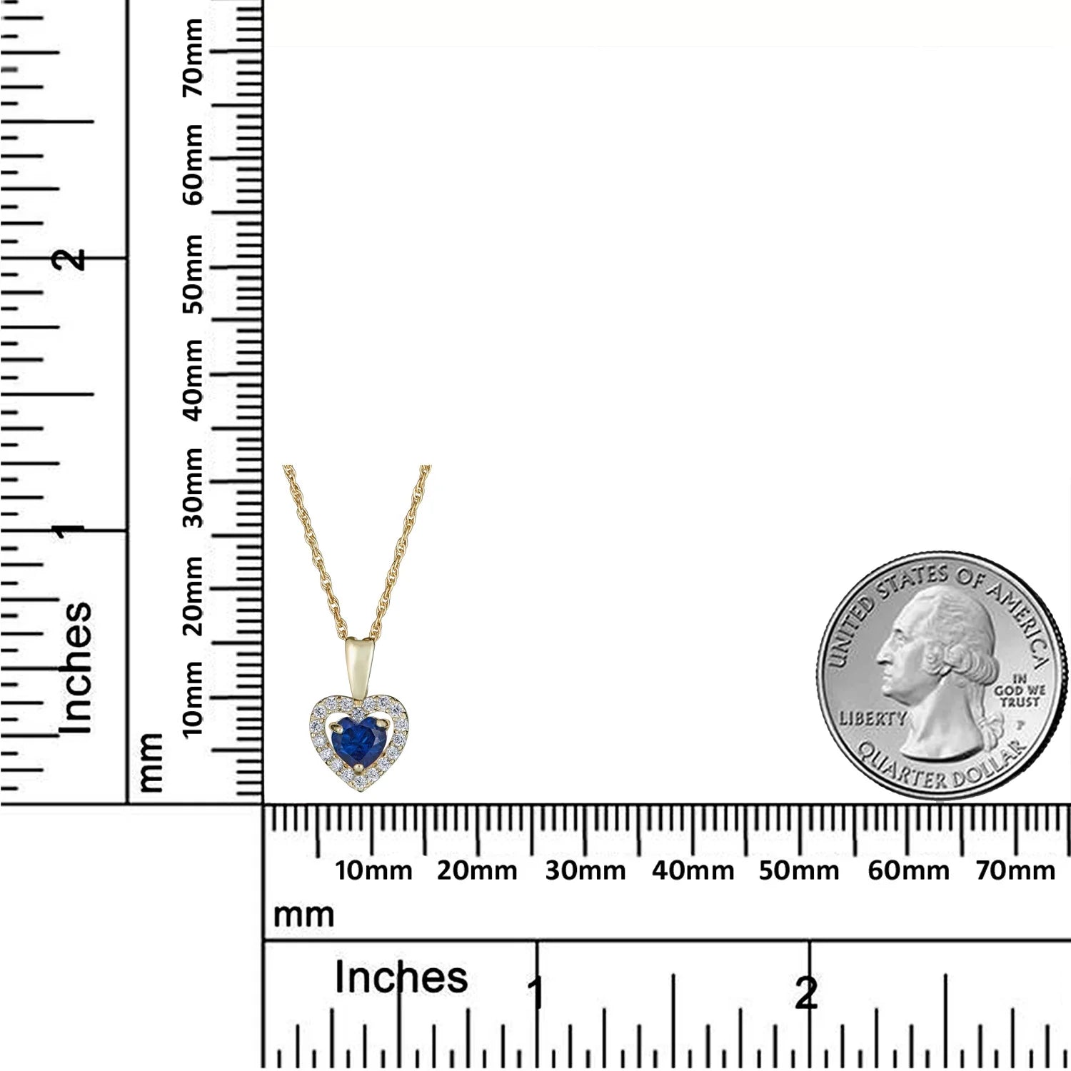 14K Yellow Gold Blue Sapphire CZ Heart Halo Pendant Necklace with 18" Chain T412203