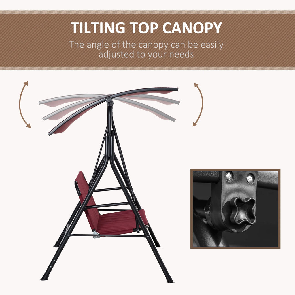 Red Steel Frame 3-Person Porch Swing with Stand K9700