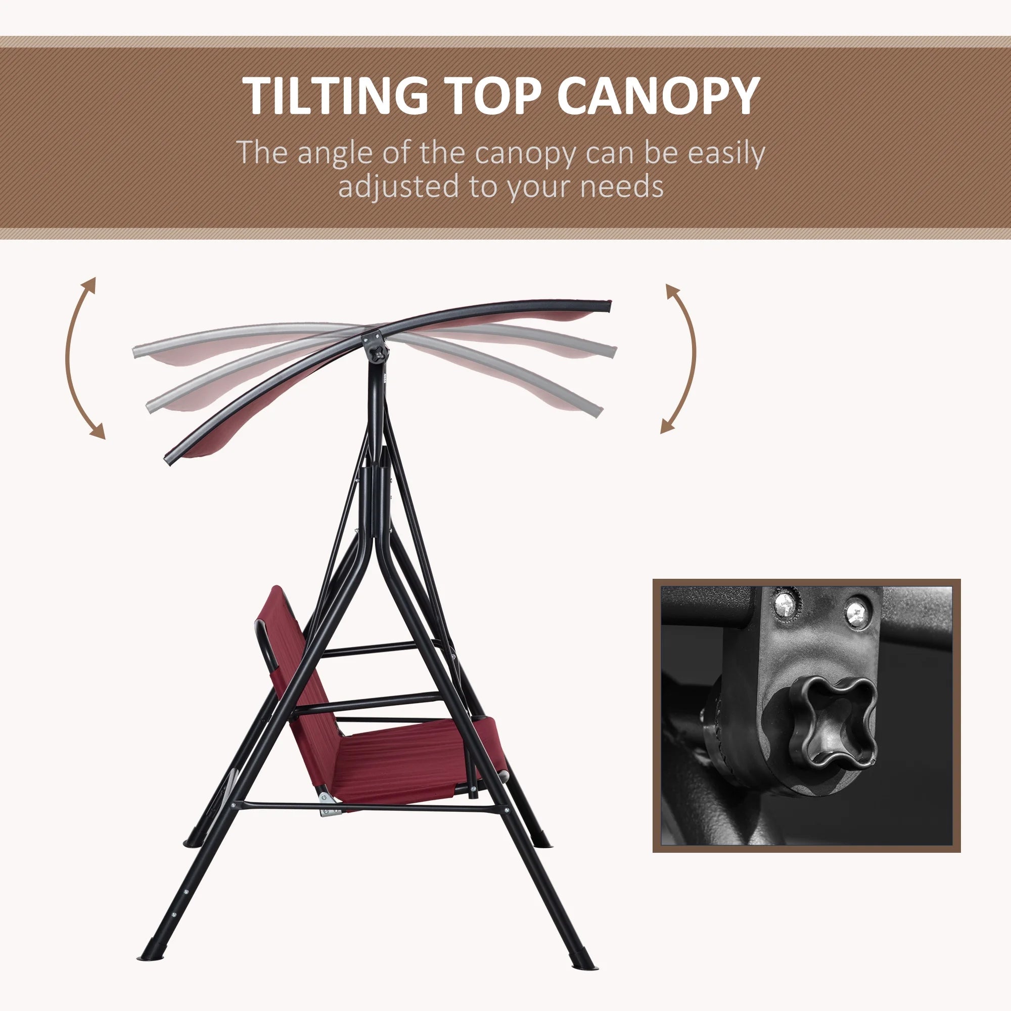 Red Steel Frame 3-Person Porch Swing with Stand K9700