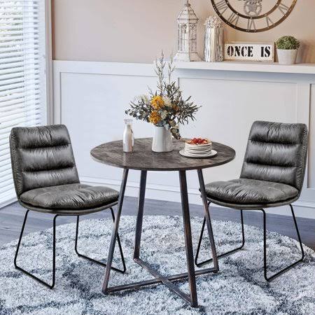 Faux Leather Side Chair Set of 2, Brown B9053