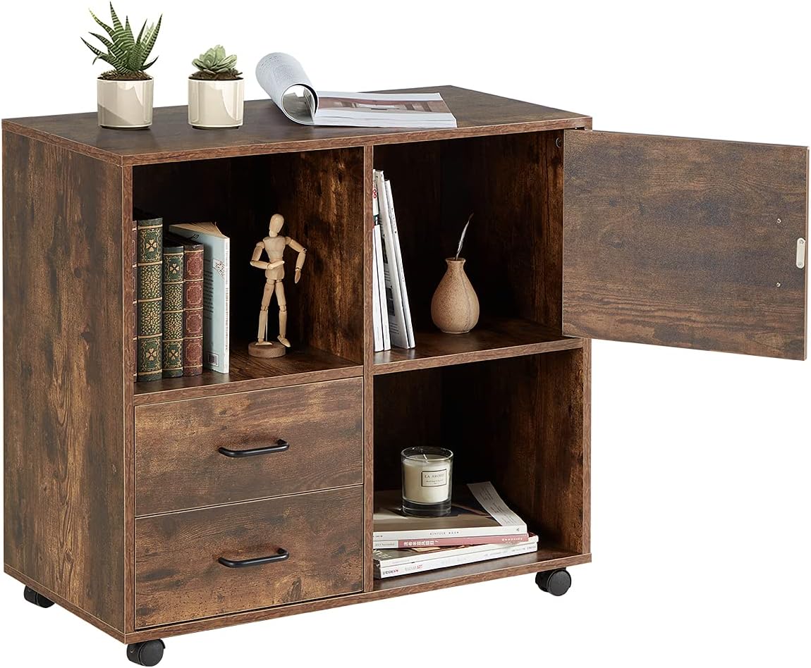 2 Drawers Mobile Wooden Lateral Filing Cabinet with Lockable Casters Y802