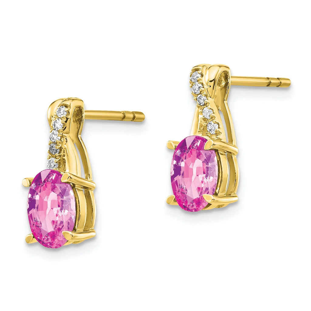 10K Yellow Gold Created Pink Sapphire and Diamond Earrings S9897