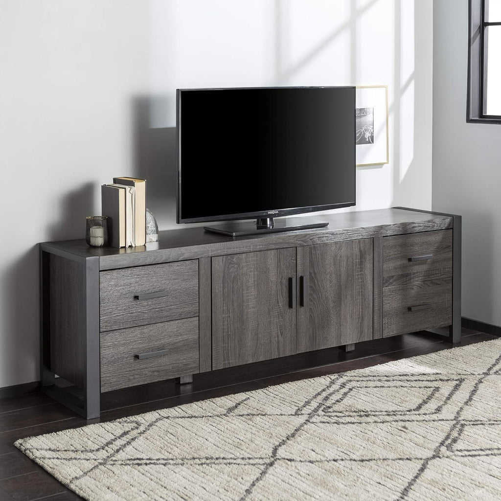 70 Inch Charcoal Wood TV Stand with Cabinet Doors J204163