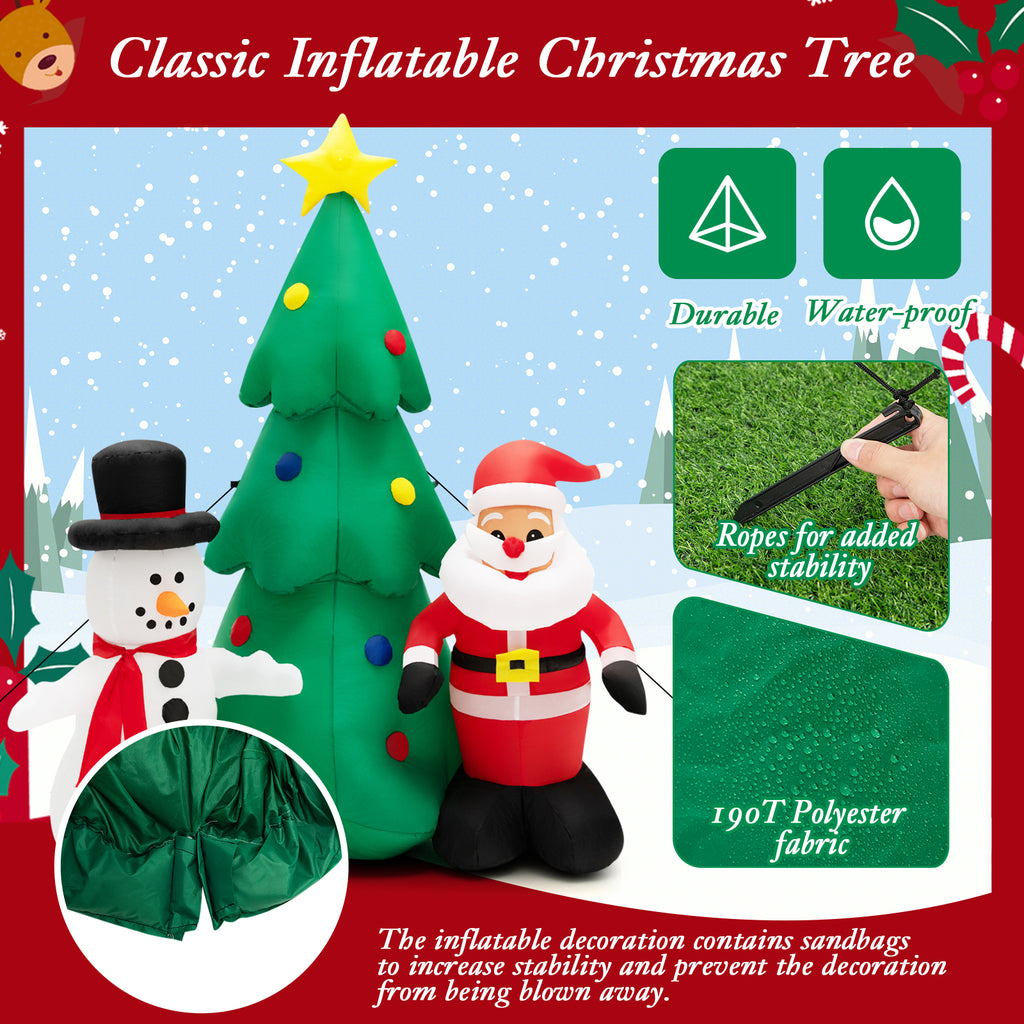 6FT Inflatable Christmas Tree & Santa Claus w/ LEDs & Air Blower Yard Decoration J2250