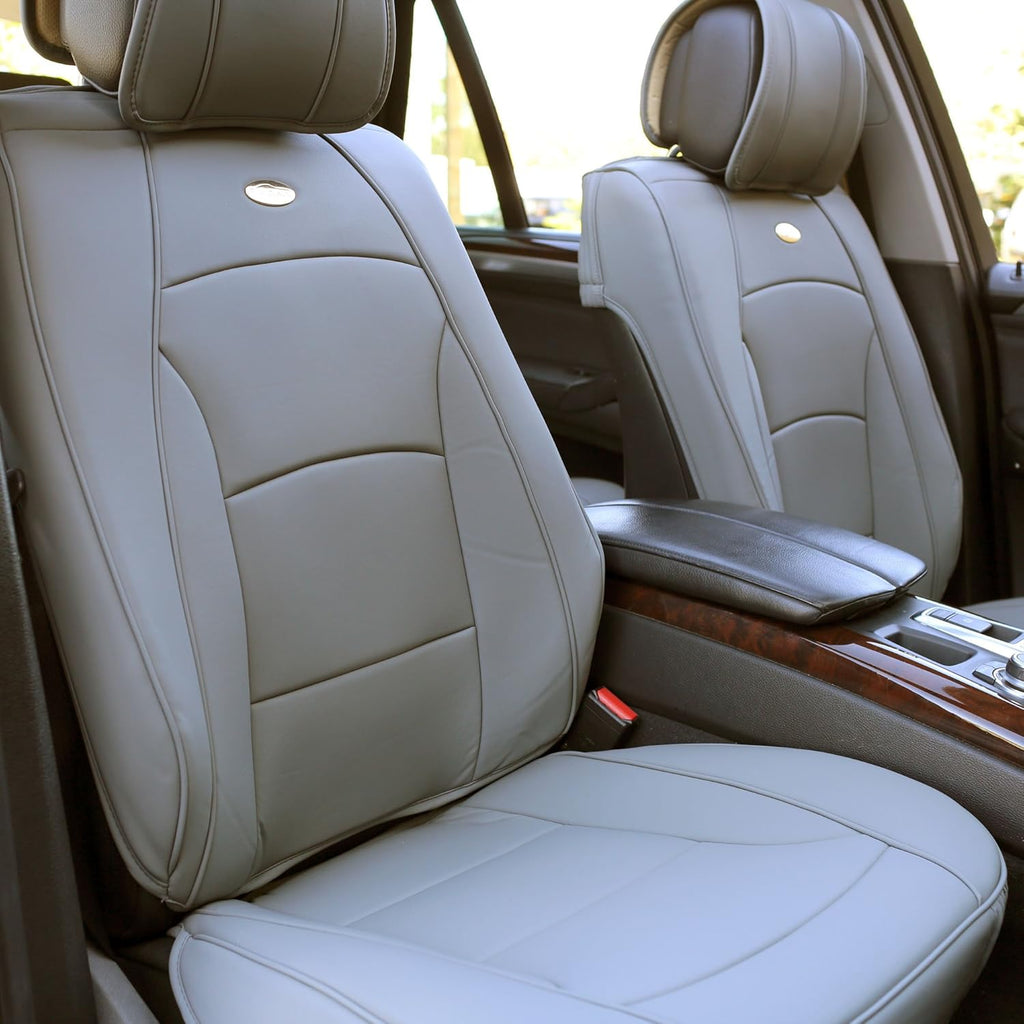 Faux Leather Car Seat Covers Front Set Solid Gray N3795
