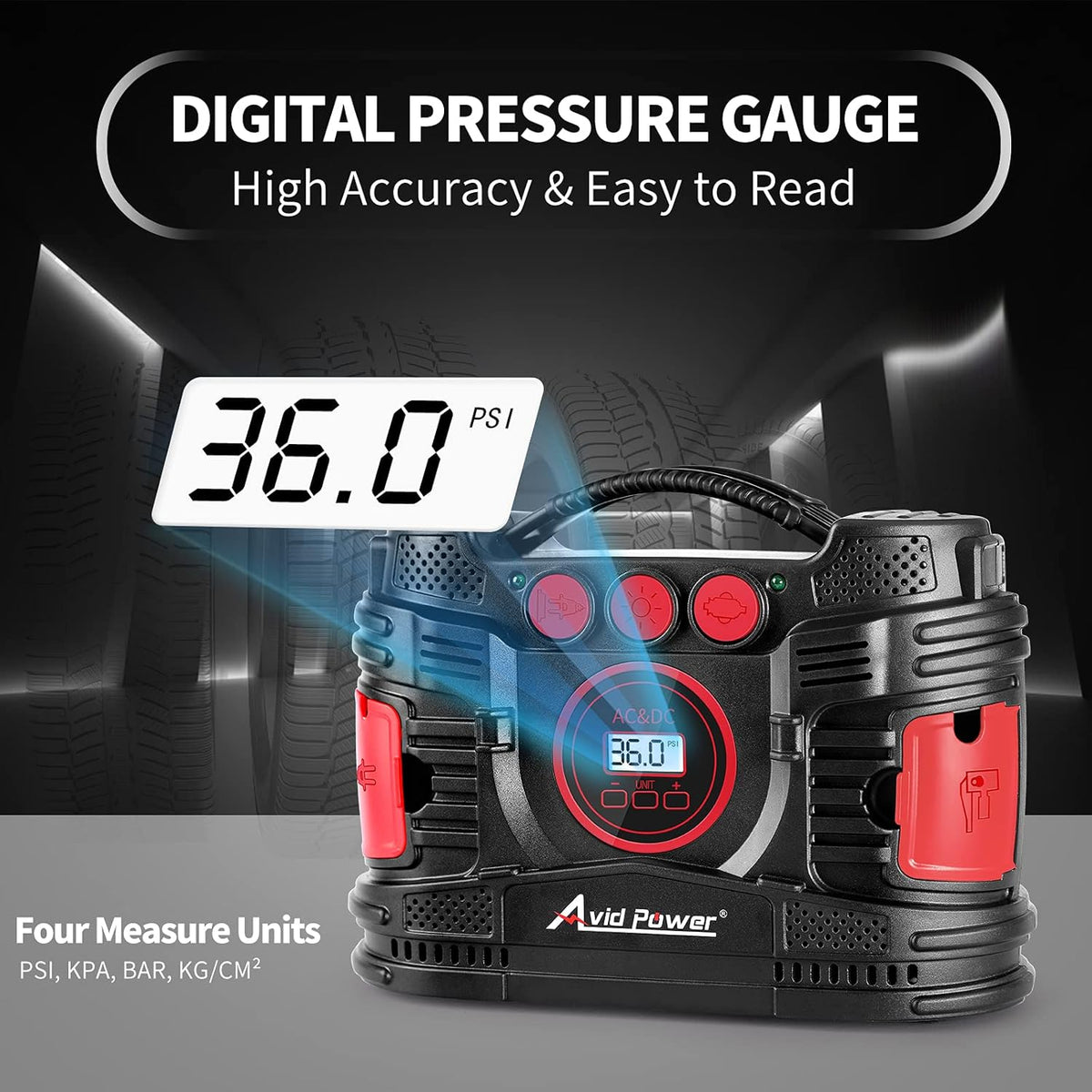 Portable Tire Inflator Air Compressor with Digital Pressure Gauge F7284