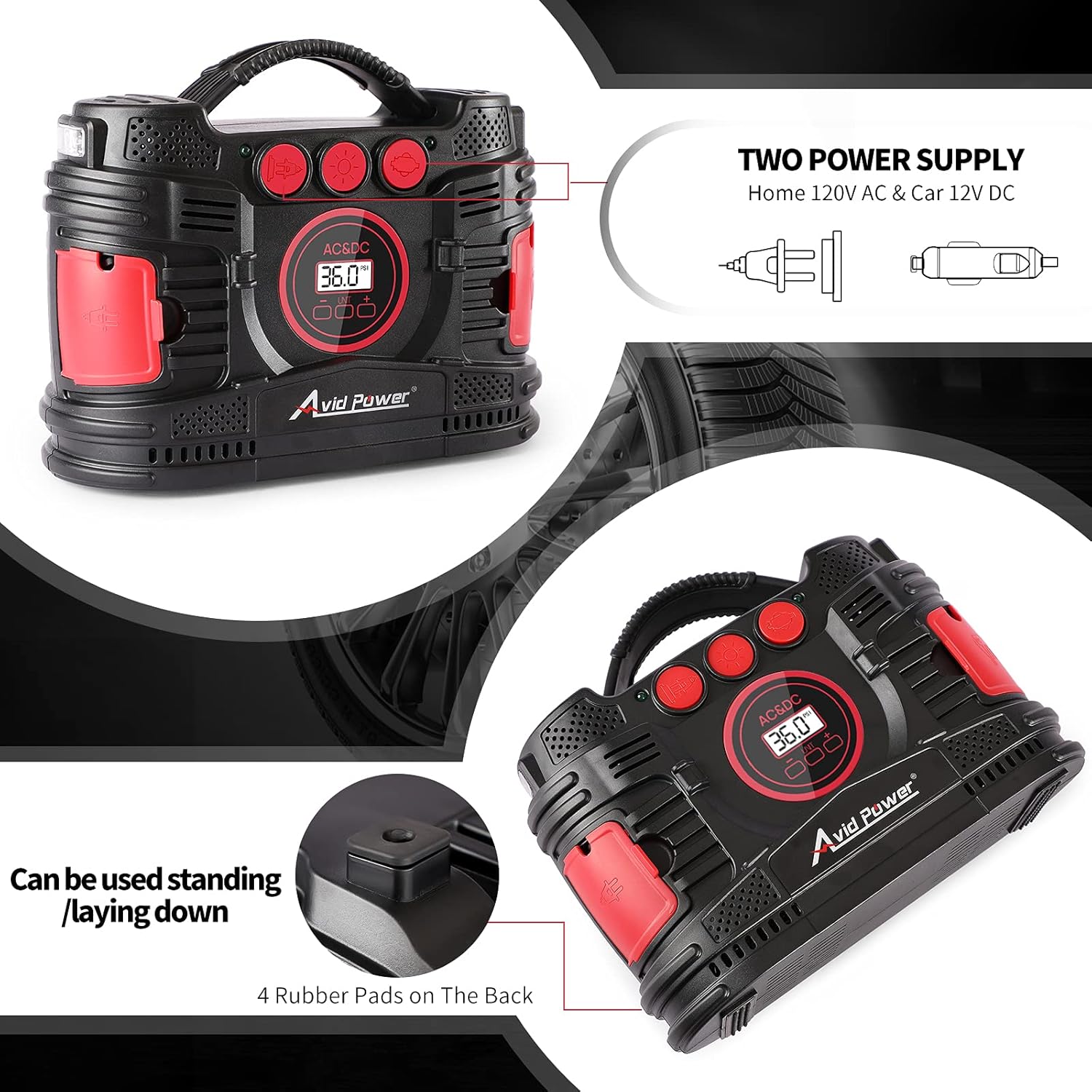 Portable Tire Inflator Air Compressor with Digital Pressure Gauge F7284