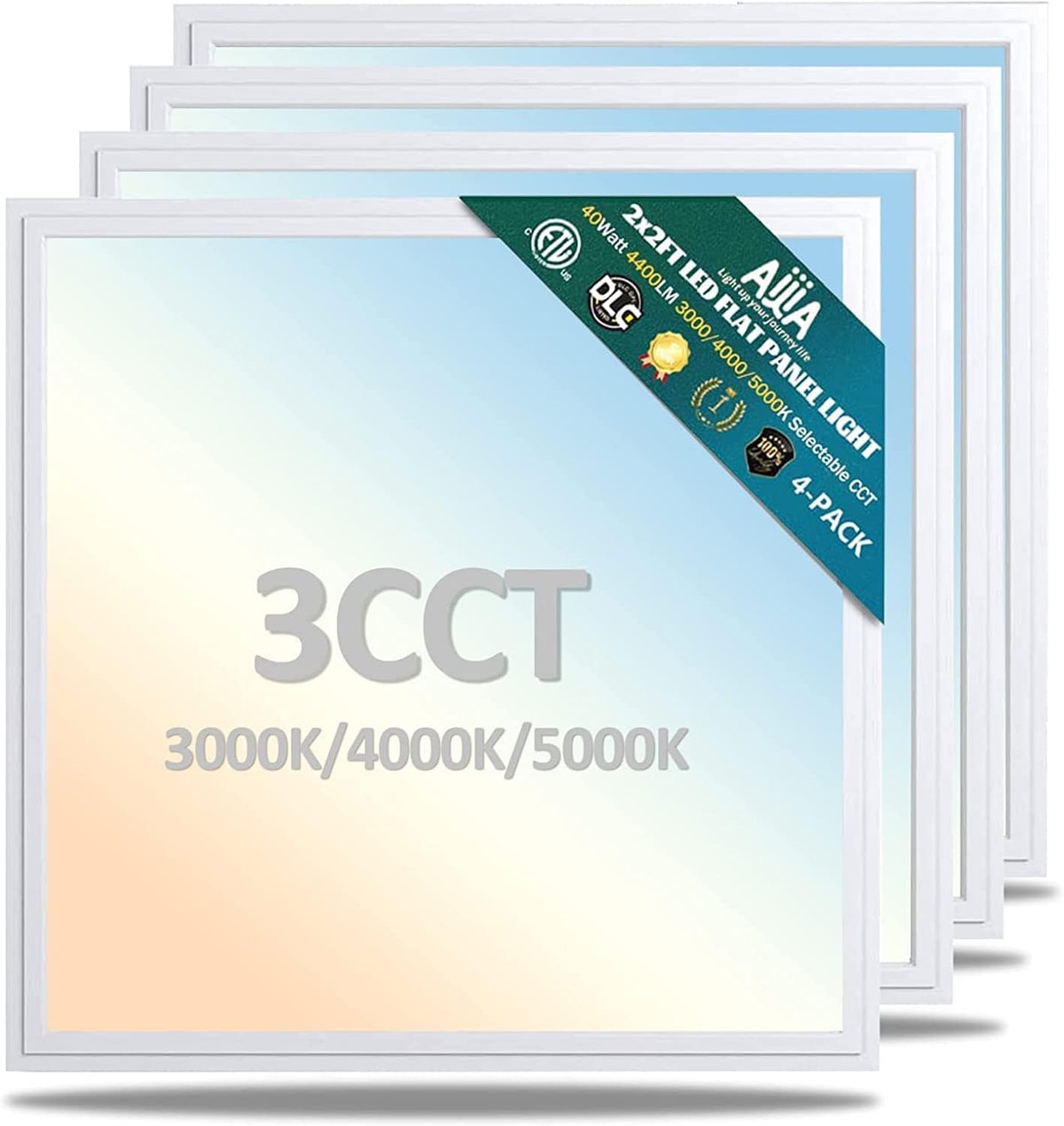 2x2FT LED Flat Panel Light, Selectable CCT, Dimmable, 40W 4000LM, 4Pack H825394