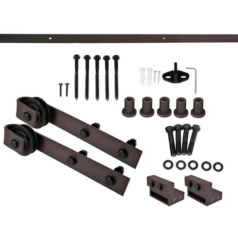 24 in. x 84 in. Weather Oak Stained Solid Pine Wood Interior Sliding Barn Door with Hardware Kit C816941