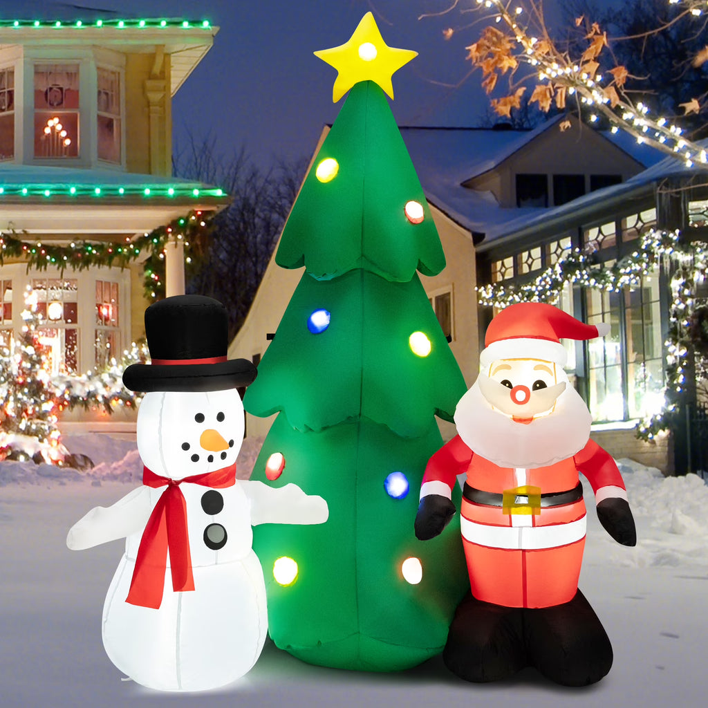 6FT Inflatable Christmas Tree & Santa Claus w/ LEDs & Air Blower Yard Decoration J2250