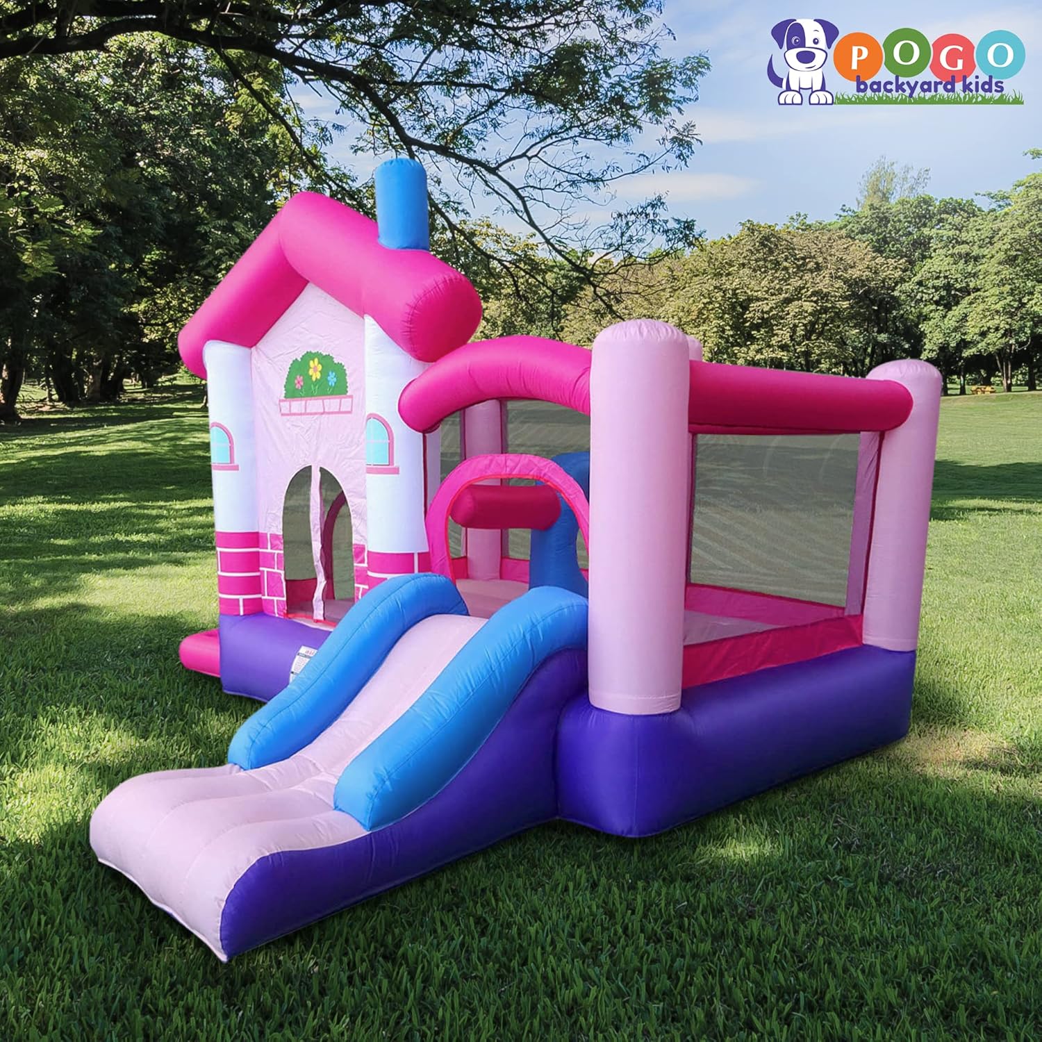 Pink Inflatable Bounce House with Slide, 12.5' x 10.5' Play Area, 7.9' Tall L674350