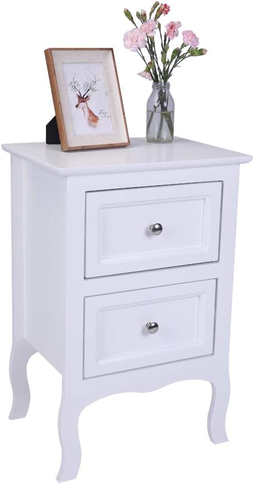 White Wooden Nightstand Set of 2 with Two Drawer J7931