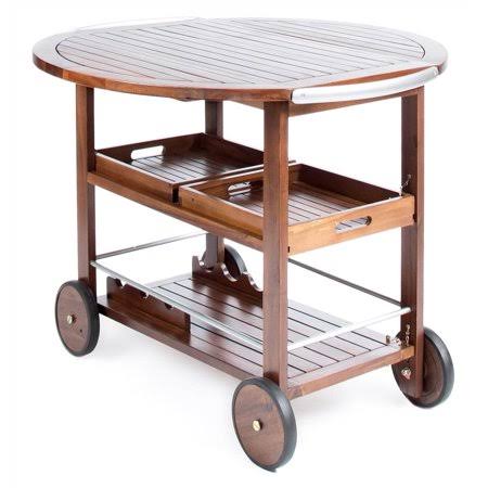 Farmhouse Cottage Acacia Wood Bar Cart with Drop Leaf N25181