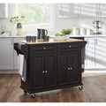 Black Kitchen Cart with Solid Wood Top H448