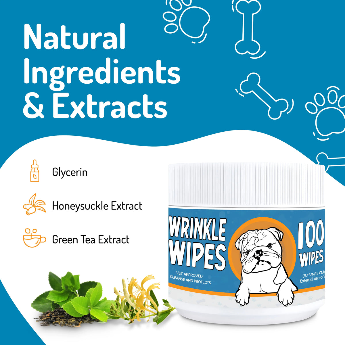 100 Count Dog Wrinkle Wipes for French Bulldog, English Bulldog, Pugs Q524276