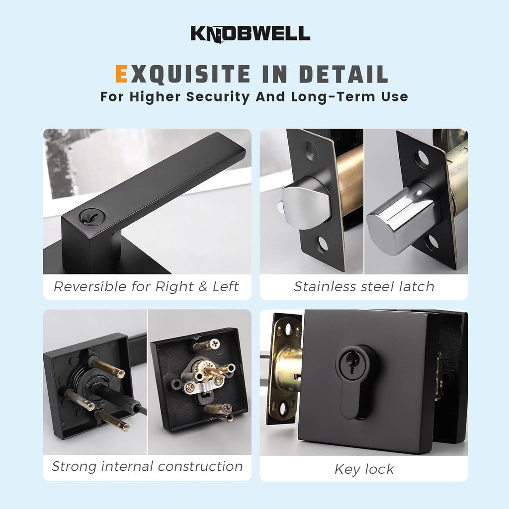Matte Black Solid Steel Entry Door Handle Set with Deadbolt and Lever, Pack of 2 M6471