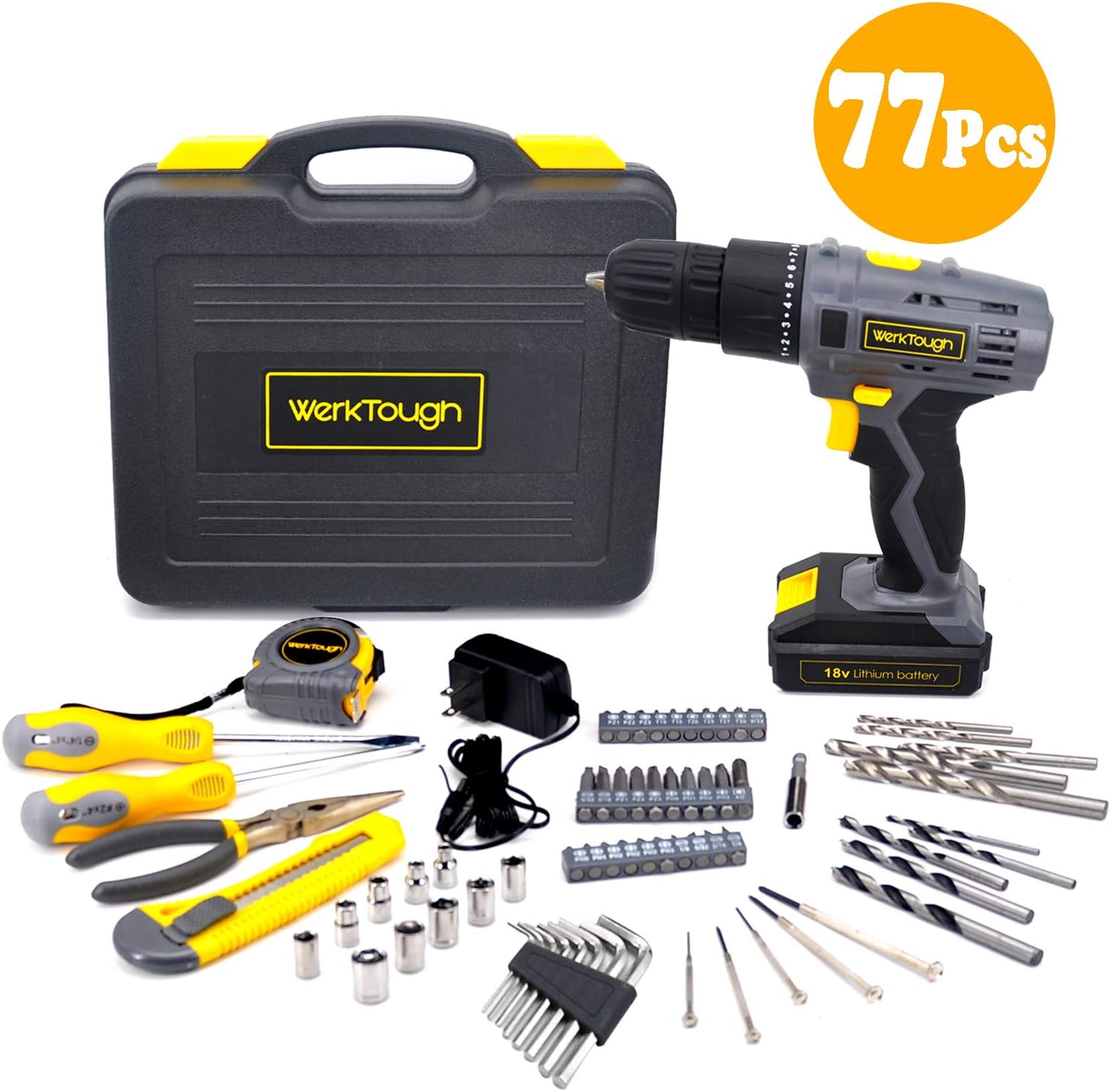 77PCS 18/20V Cordless Drill Screwdriver Tool Set I163787