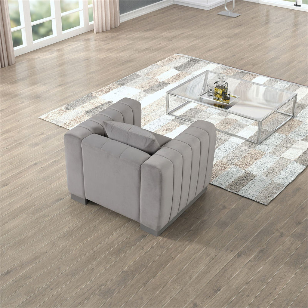 Light Gray Velvet 3 PC Sofa Loveseat Chair Set K410