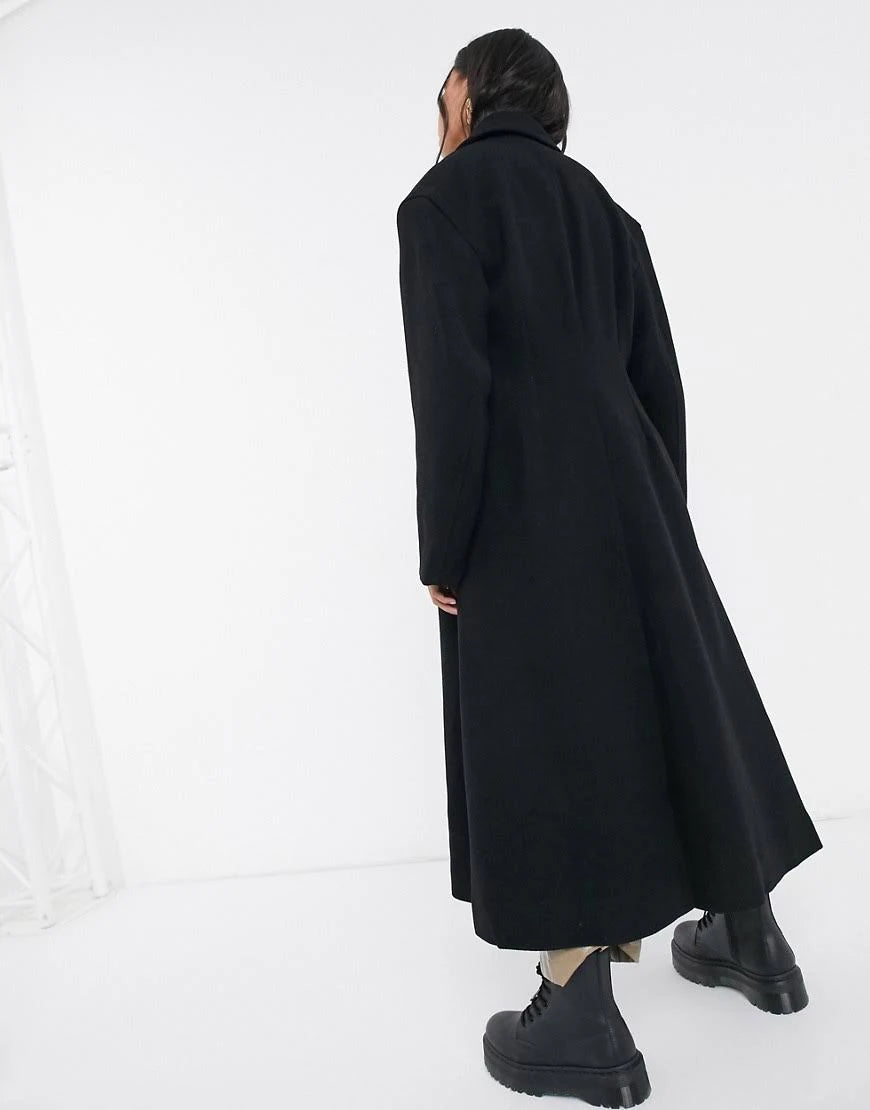 Black Longline Wool Coat U589
