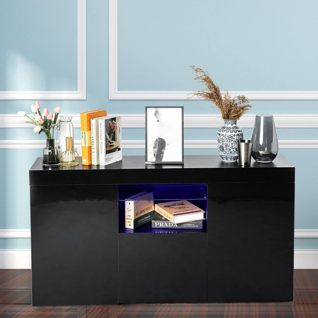 White 3 Door Sideboard Buffet Storage Cabinet with LED Light A985902