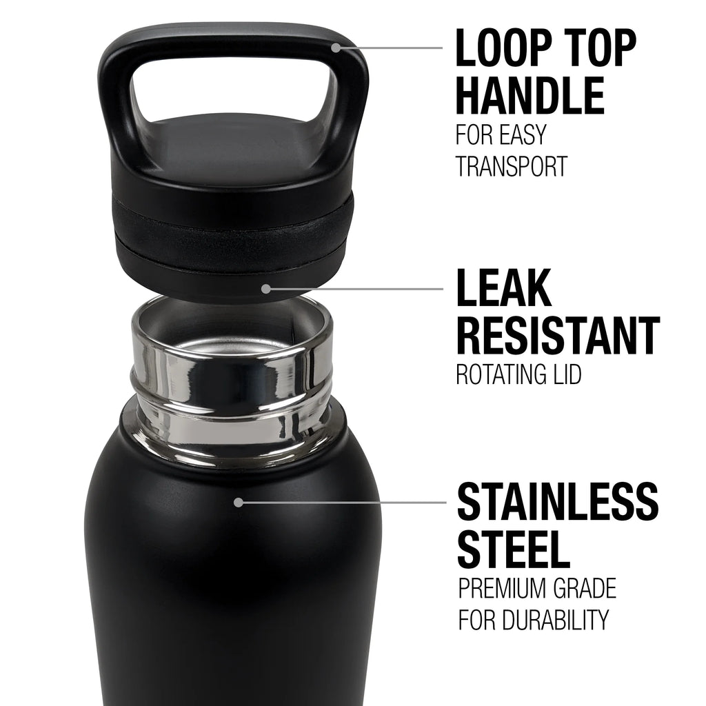 24 oz Vacuum Insulated Stainless Steel Canteen Water Bottle with Loop Cap T718138