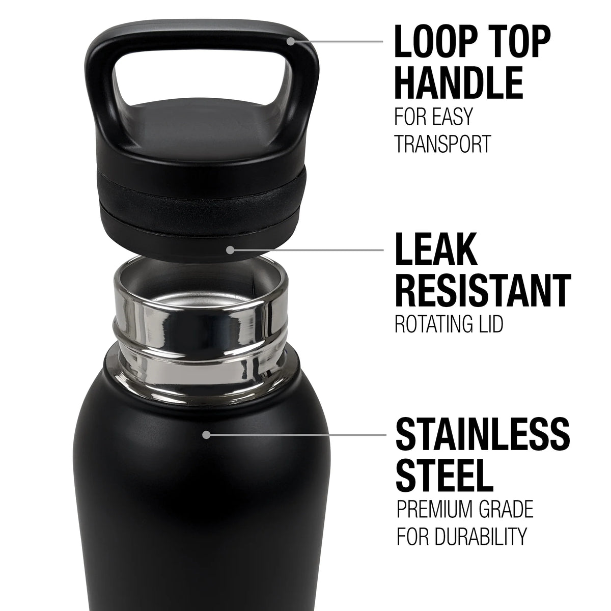 24 oz Vacuum Insulated Stainless Steel Canteen Water Bottle with Loop Cap T718138