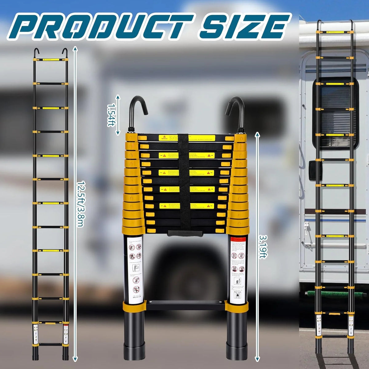12.5FT Aluminum Telescoping Folding Ladder with Hook G648