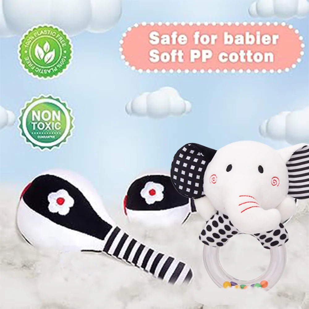 3PCS Soft High Contrast Black and White Baby Rattles S755036