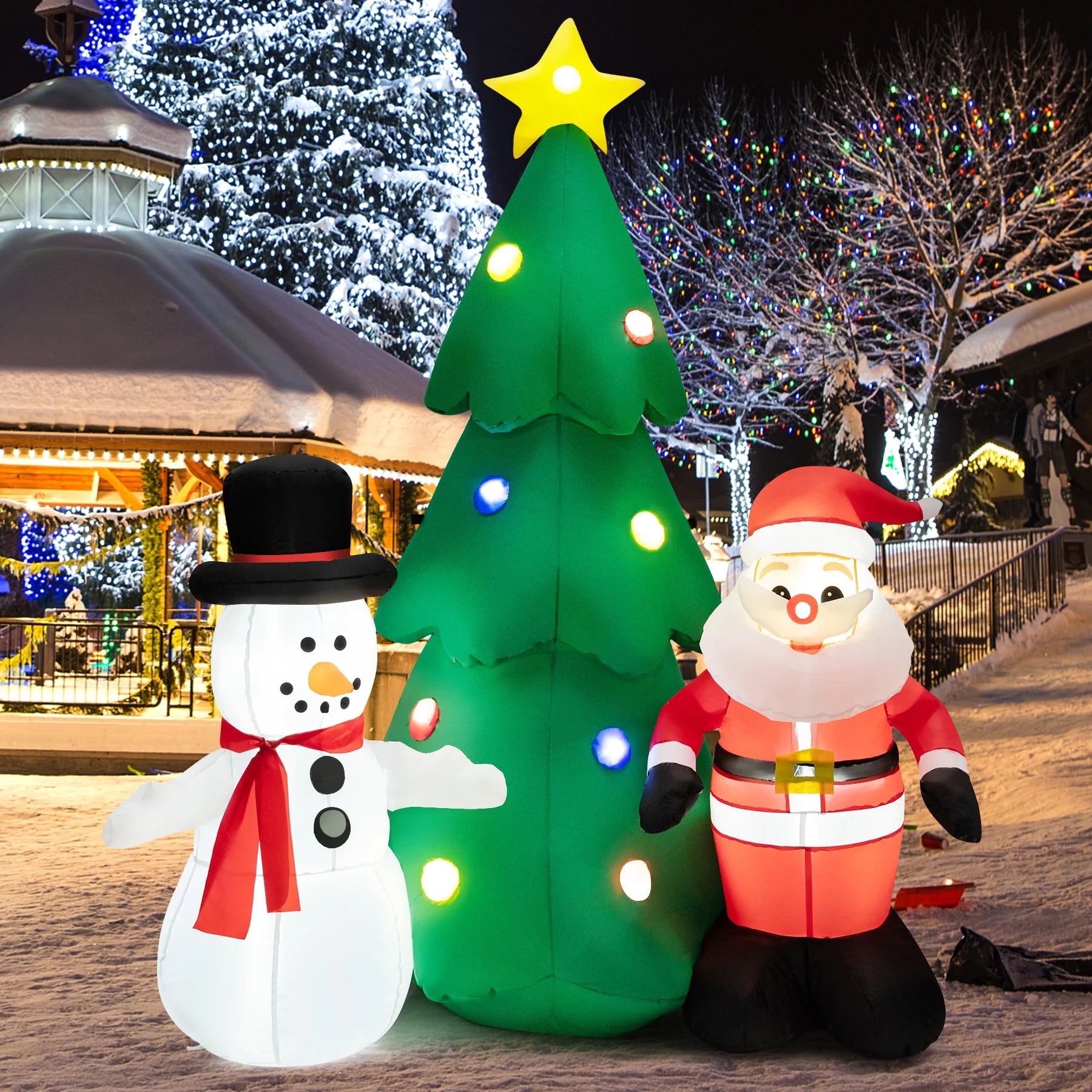 6FT Inflatable Christmas Tree & Santa Claus w/ LEDs & Air Blower Yard Decoration J2250