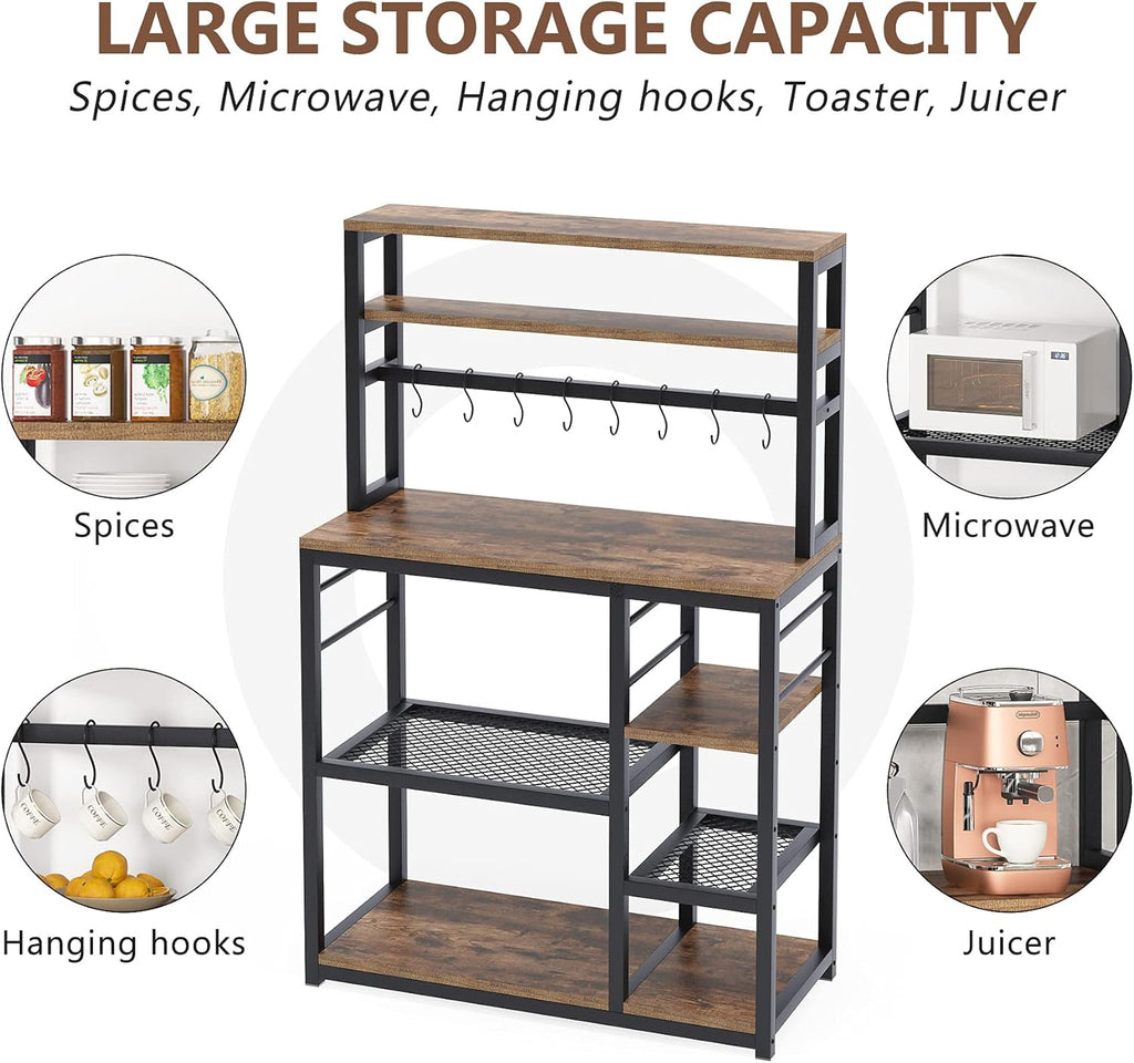 5-Tier Microwave Cart Oven Stand with 8 Hooks J853095