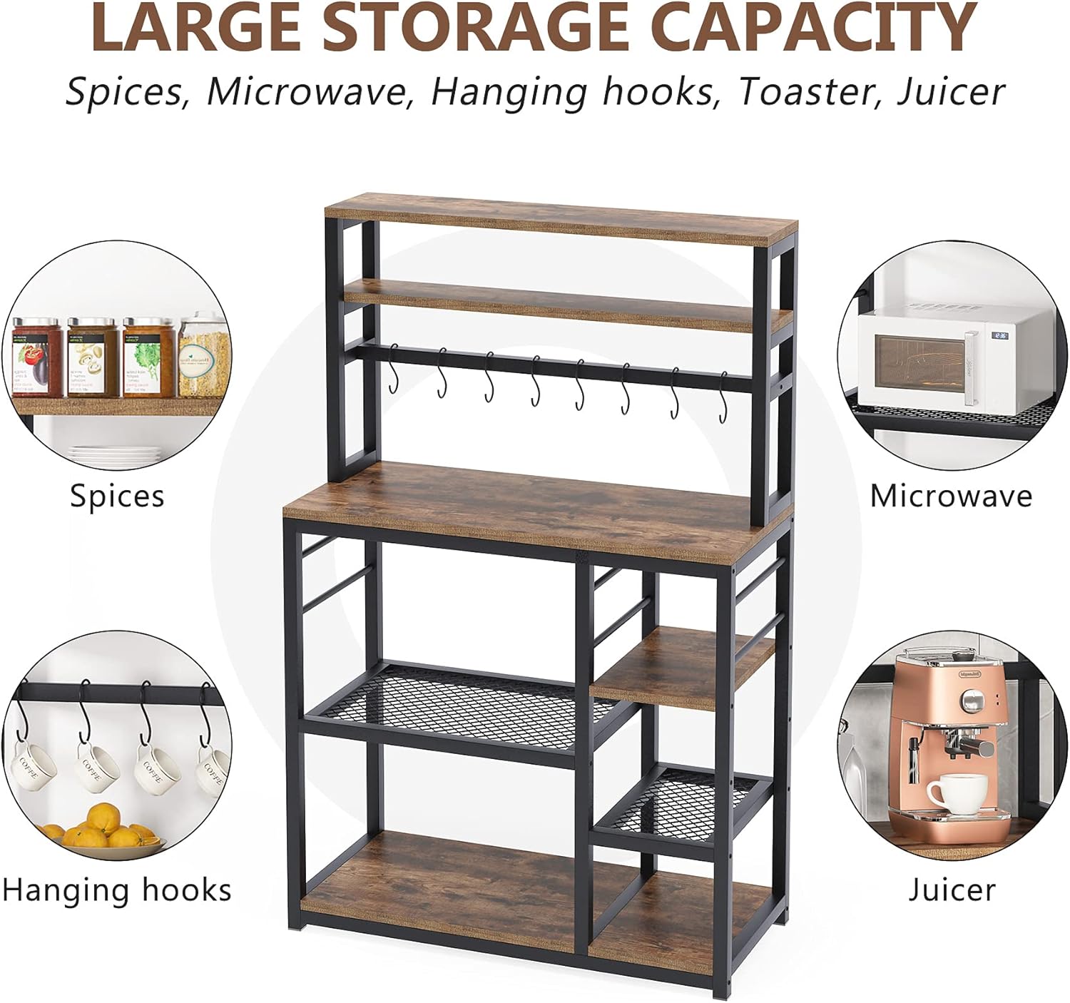 5-Tier Microwave Cart Oven Stand with 8 Hooks J853095