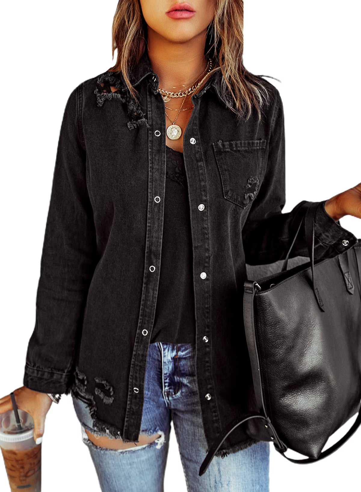 Distressed Denim Jacket U7309