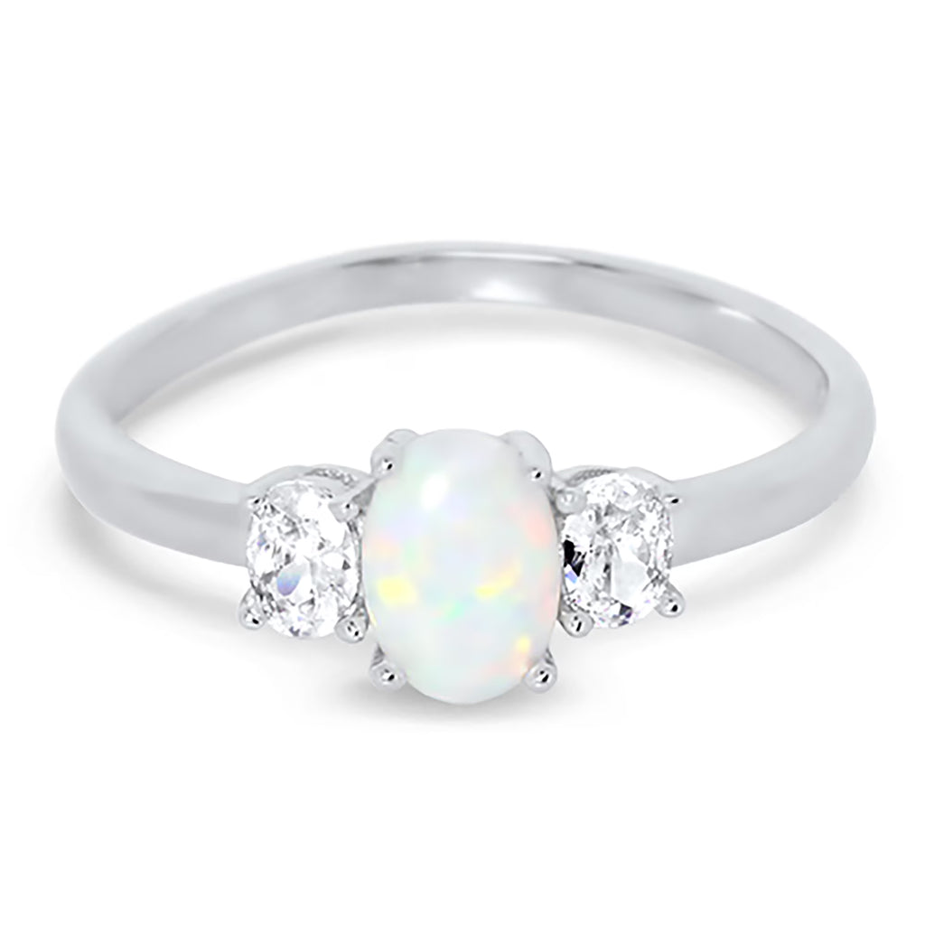 3 Stone Created Opal Ring Size 7 H334